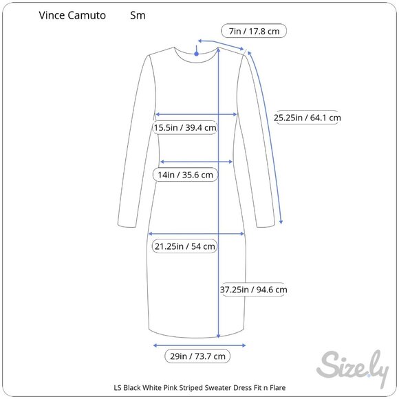 Vince Camuto Long Sleeve Black White Pink Striped Sweater Dress Fit n Flare S - Picture 6 of 6